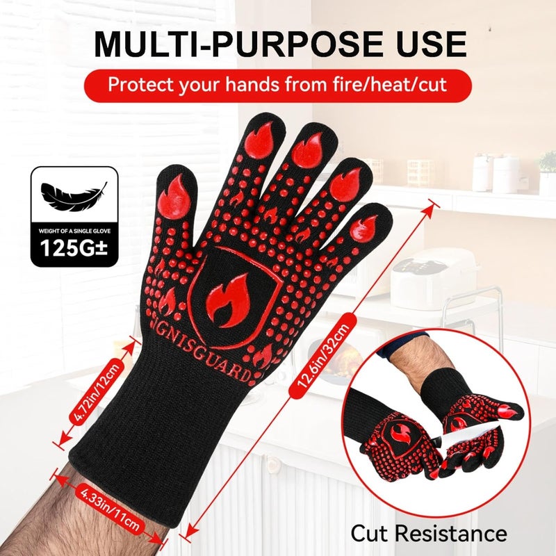 IGNISGUARD BBQ & Grill Gloves, Oven Gloves, 1472°F Silicone Oven Mitts Heat Resistant Grilling Gloves Fireproof Non-Slip for Barbecue Cooking Baking Smoking, 1-Pair Red（L） - Image 4